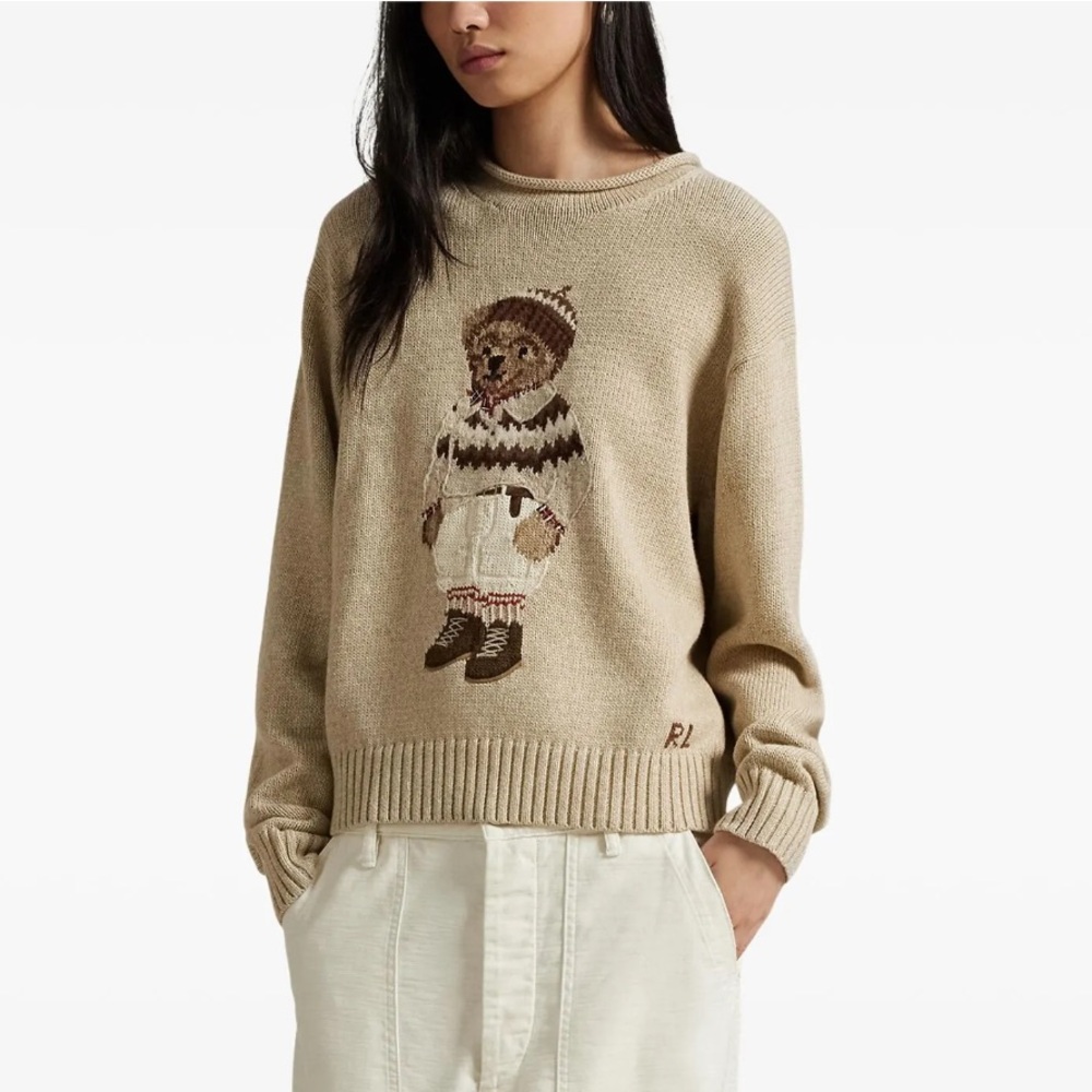 Polo by Ralph Lauren Beige Sweater with Bear Design